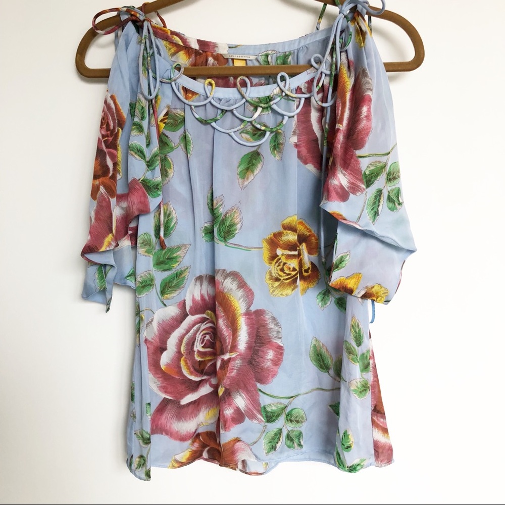 Anthropologie Silk Flutter Sleeve Cold Shoulder